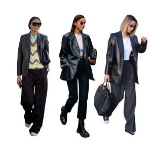 Vintage 1990s Valerie Stevens Oversized Black Leather Blazer Jacket